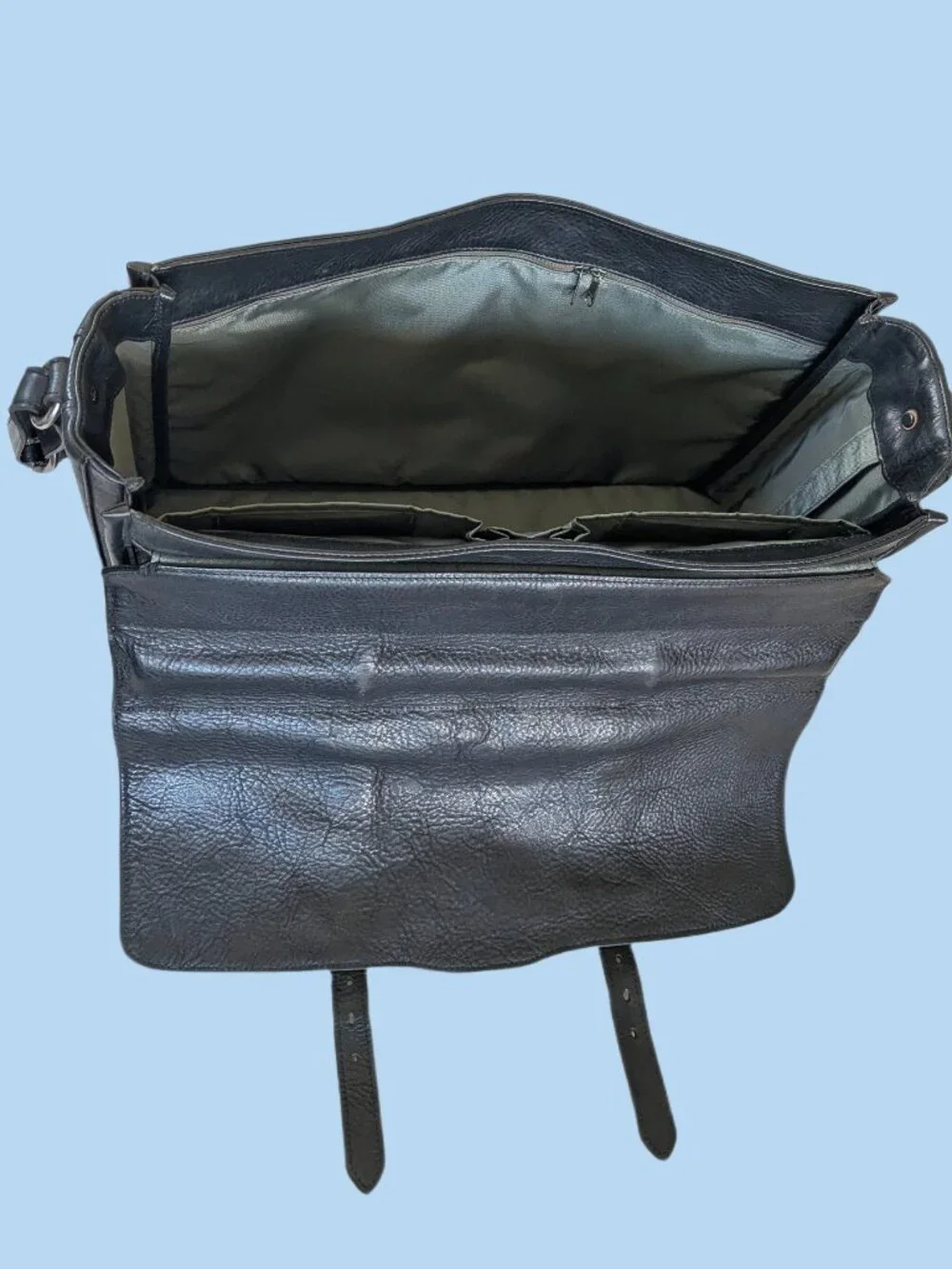 Glaser Designs San Francisco Hand Burnished Black Marbled Leather Flapover Bag
